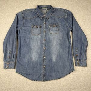 Cody James Shirt‎ Mens 2XL XXL Blue Denim Pearl Snap Long Sleeve Western Cowboy